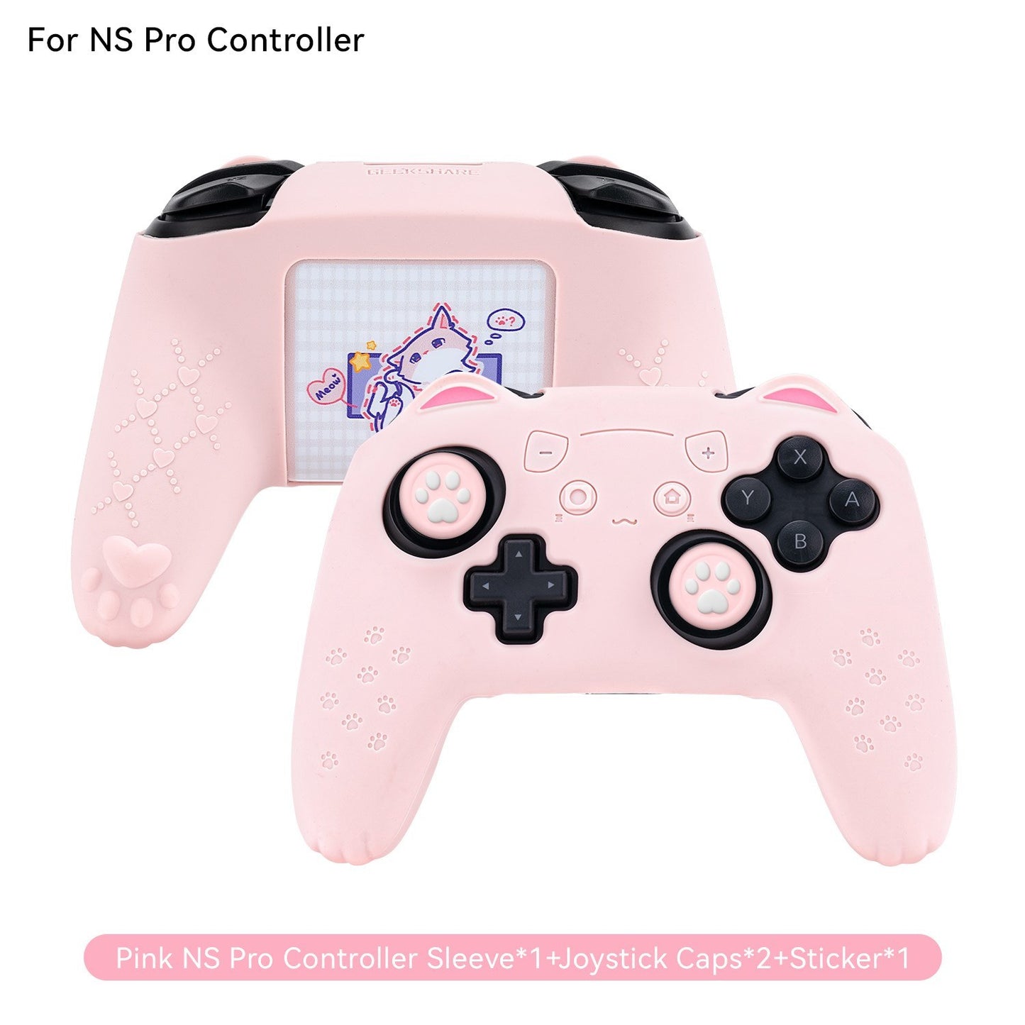 GeekShare PS5 Controller Case Set Silicone Cute Cat Thumb Grip Caps + PS5 Controller Shell Cover + Stiker For SONY Playstation 5