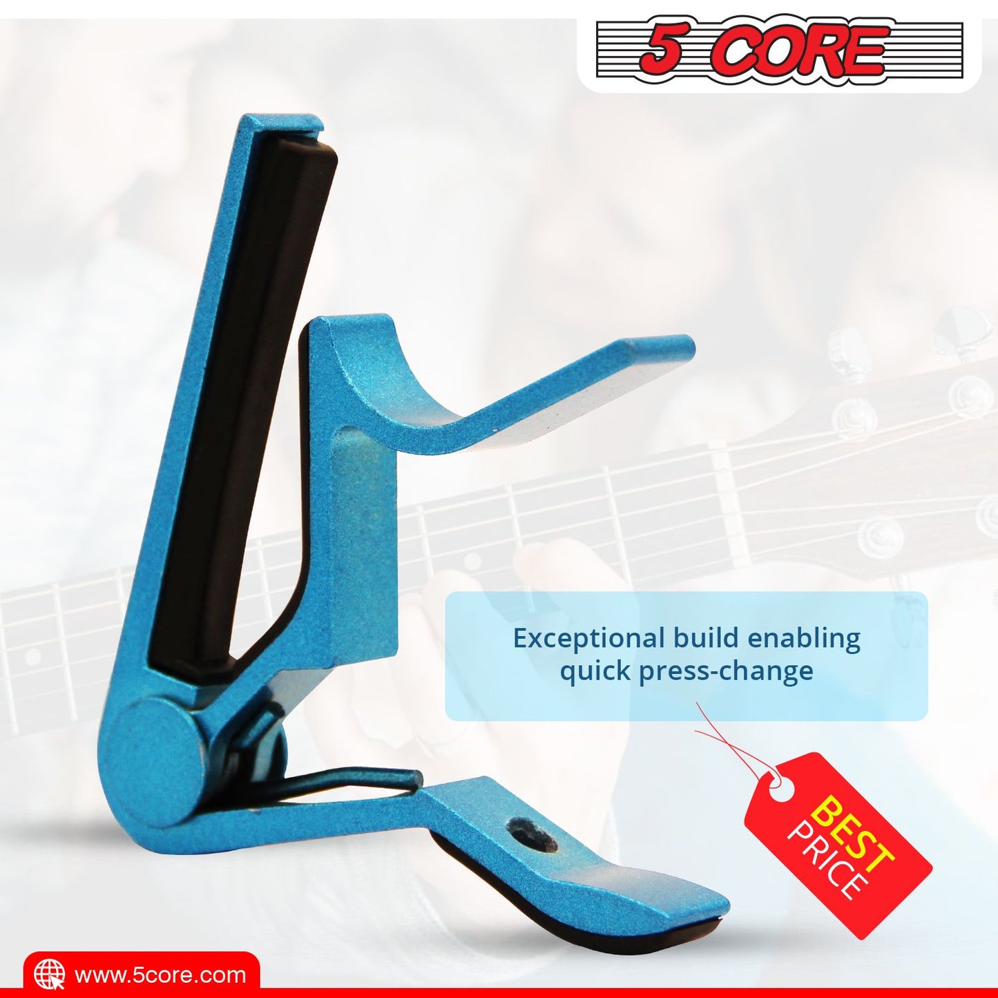 5 CORE Capo Acoustic Electric Guitar 6 String Kapo Quick And Easy Adjustment Classic Clip For Banjo Mandolin Or Ukulele Capotraste Para Guitarra - CAPO BLUE 2Pc