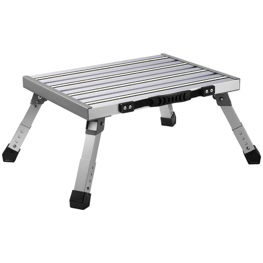 VEVOR RV Steps, Aluminum Alloy Folding Platform Step Adjustable Height, Portable Step Stool with Wide Anti-Slip Surface, Rubber Feet, Reflective Strips and Handle, Supports Up to 1000lbs