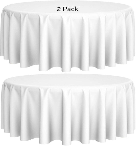 2 Pack White Round Tablecloths 90 Inch [Perfect Size for 30 60 Inch Tables] 200 GSM Premium Quality Textured Washable Polyester Fabric 90 Table Cloth White