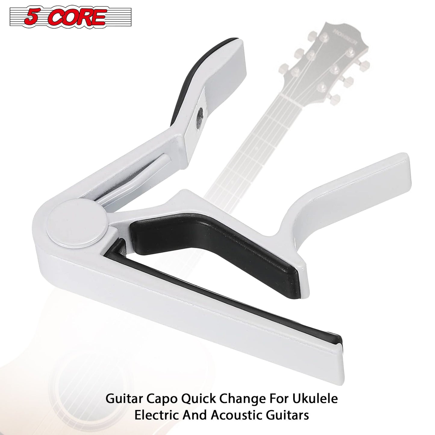 5 CORE Capo Acoustic Electric Guitar 6 String Kapo Quick And Easy Adjustment Classic Clip For Banjo Mandolin Or Ukulele Capotraste Para Guitarra - CAPO WH 2Pc