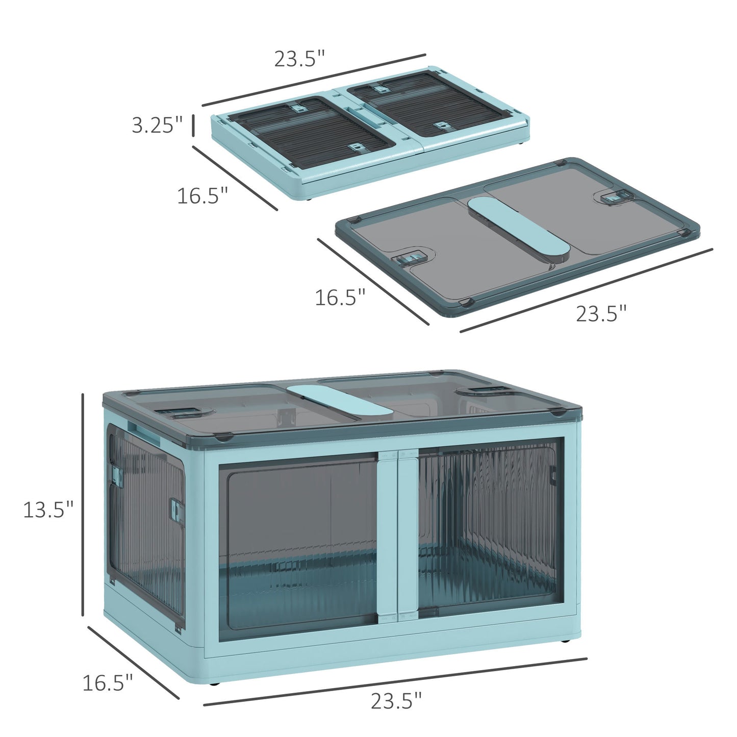 HOMCOM 3 Stackable Storage Bins w/ Lids, Wheels, Collapsible, 18 gal, Blue