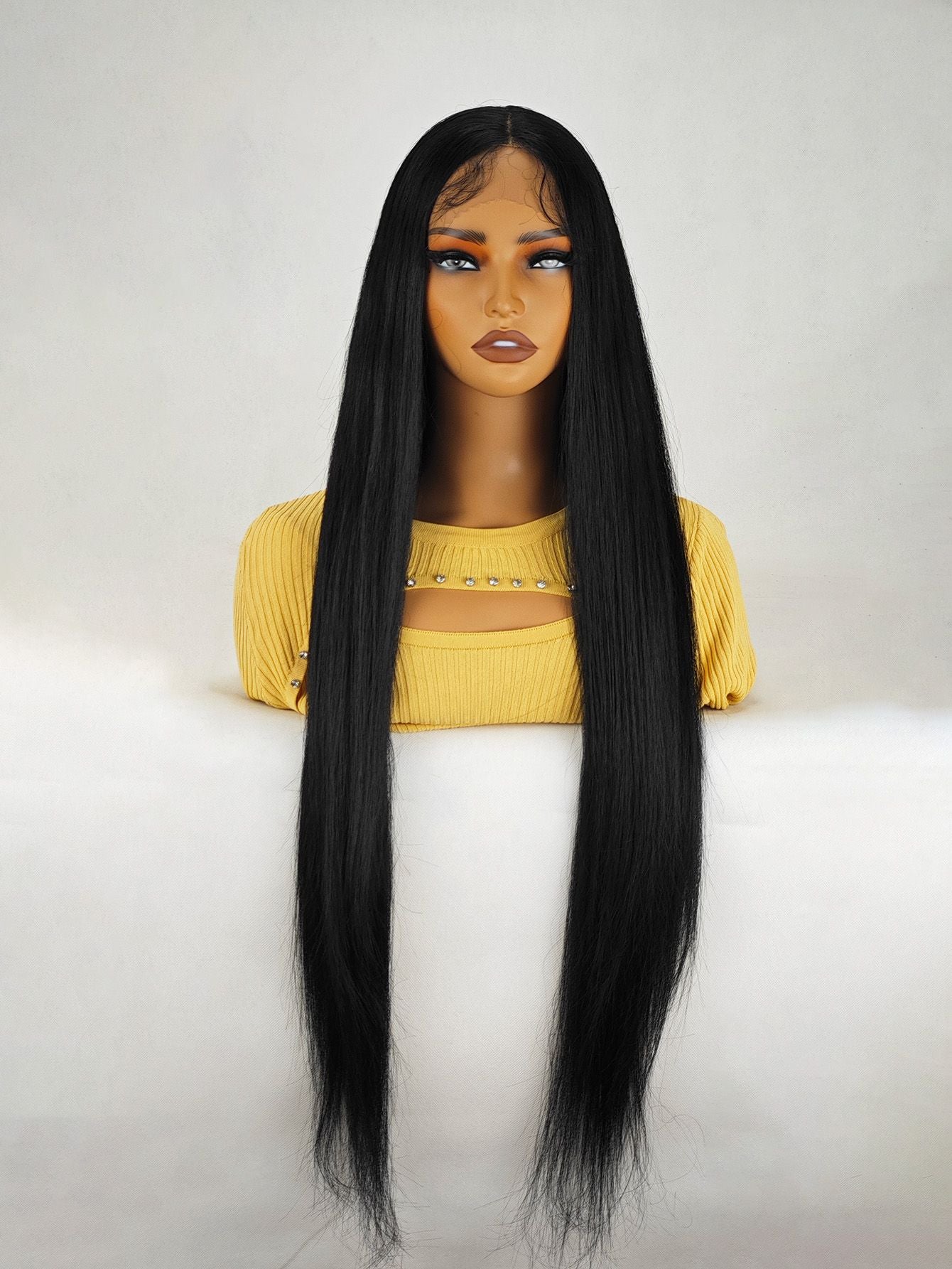 36 Inch Yaki Straight Lace FrontSynthetic Wig with Middle Parting andBaby Hair for Women