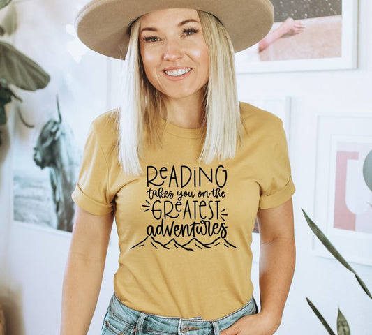 Reading Adventures T-shirt, Reading Takes You On The Greatest Adventures Top, Librarian Shirt, Teacher Shirt, Funny Reading Shirt, Hot Air Balloon Shirts