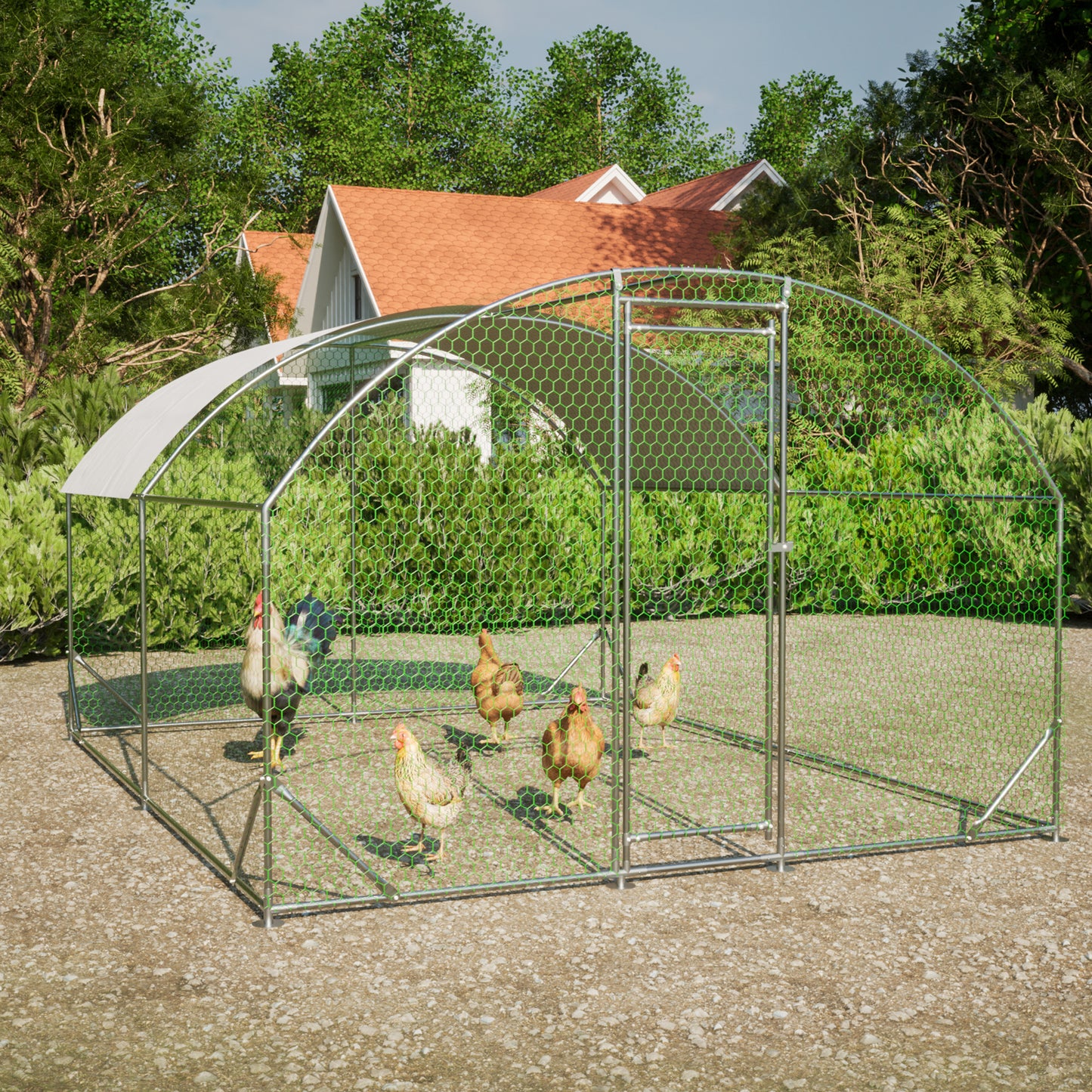 Large Chicken Coop Metal Chicken Run with Waterproof and Anti-UV Cover, Dome Shaped Walk-in Fence Cage Hen House for Outdoor and Yard Farm Use, 1" Tube Diameter, 9.84' x 13.12' x 6.56'
