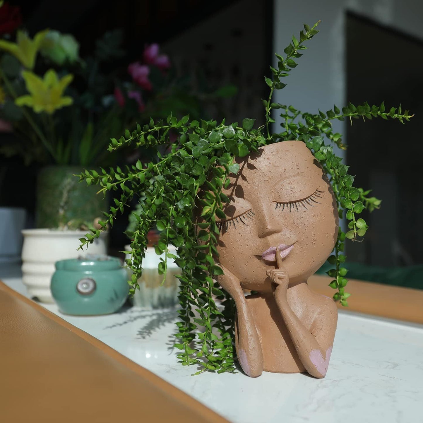 Face Planters Pots Unique Face Flower Pot for Indoor Outdoor Plants, Resin Head Planter with Drainage Hole