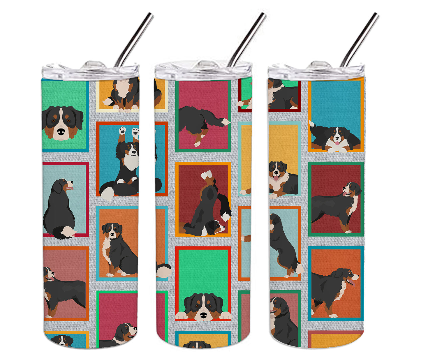 Lots of Bernese Mountain Dog Stainless Steel Skinny Tumbler Vacuum Double Walled Reusable Insulated Tumbler Travel Cup for Coffee Cocktails Gift with Lid, 20 oz