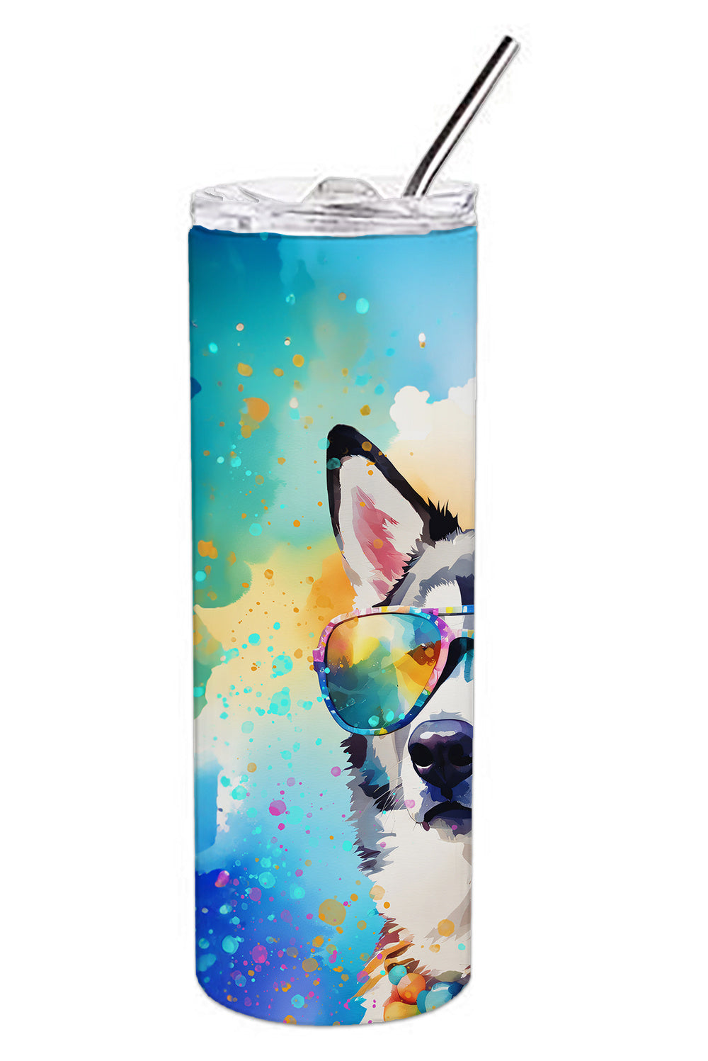 Siberian Husky Hippie Dawg Stainless Steel Skinny Tumbler Vacuum Double Walled Reusable Insulated Tumbler Travel Cup for Coffee Cocktails Gift with Lid, 20 oz