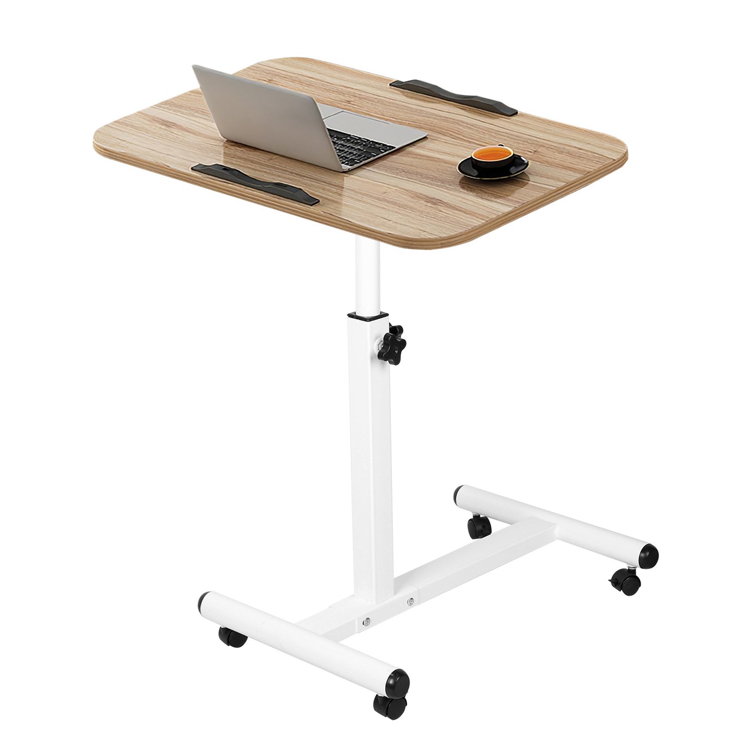 Rolling Laptop Table Portable Computer Desk Movable Table with Adjustable Height Tilting Angle