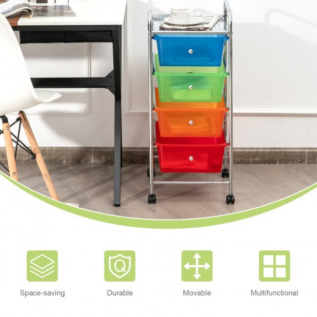 4-Drawer Cart Storage Bin Organizer Rolling with Plastic Drawers