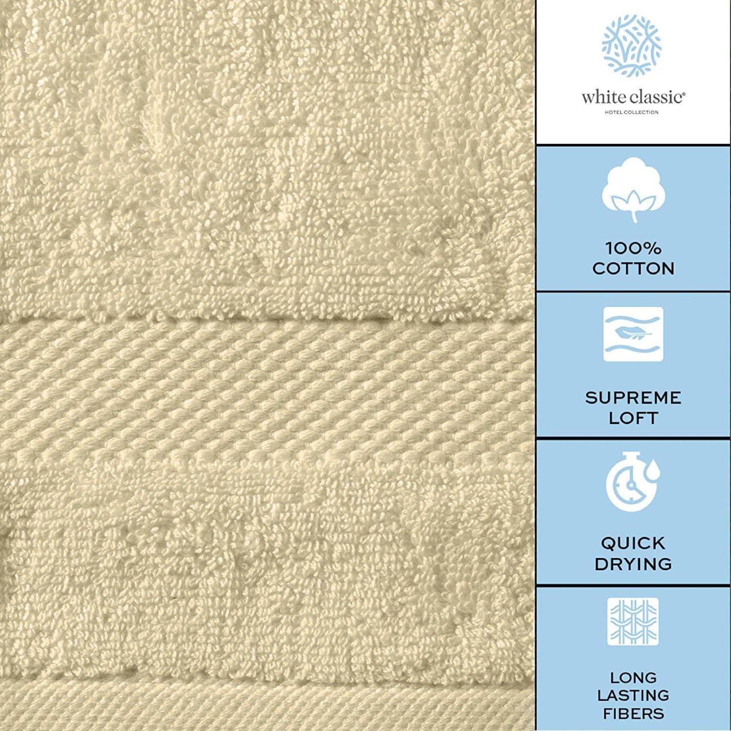 Luxury Beige Bath Towel 8 Piece Towels Set Combed Cotton Hotel Quality Absorbent 2 Bath Towels 2 Hand Towels 4 Washcloths 8 Pack Beige