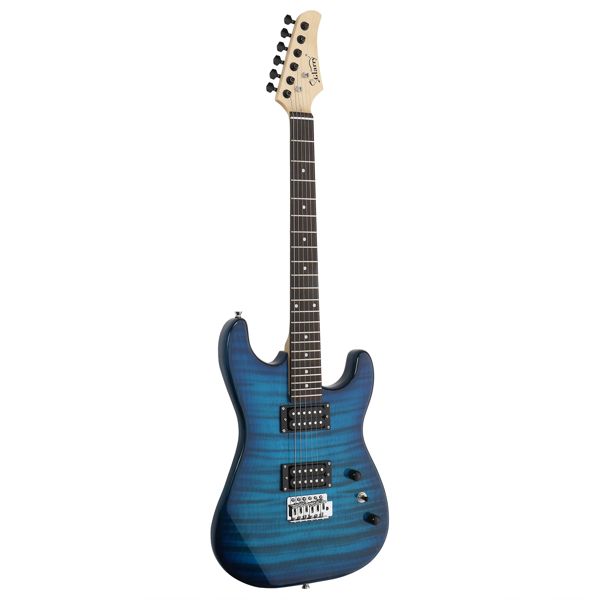 [Do Not Sell on Amazon] Glarry GST Stylish H-H Pickup Tiger Stripe Electric Guitar Kit with 20W AMP Bag Guitar Strap Blue