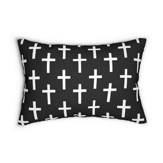 Decorative Lumbar Throw Pillow - Black And White Seamless Cross Pattern