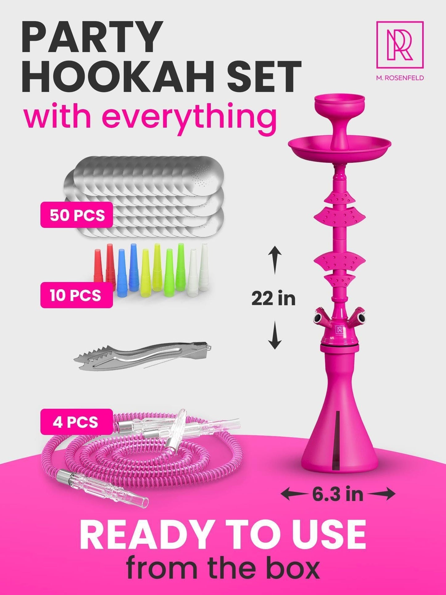 4 Hose Hookah set with everything Pink Hookah 4 Hose Set Mini Hookah Party Set with 50x Foil Big Silicone Bowl 10x Tips 4x Mouthpiece 4x Hookah Hose Tongs Hookah Kit