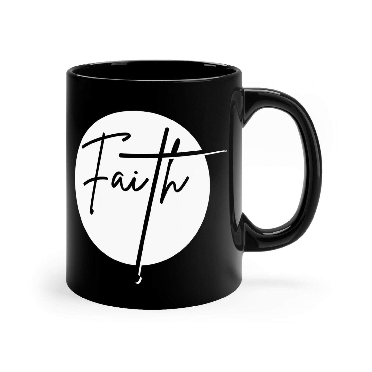 Black Ceramic Mug - 11oz, Faith - Christian Affirmation - White And Black