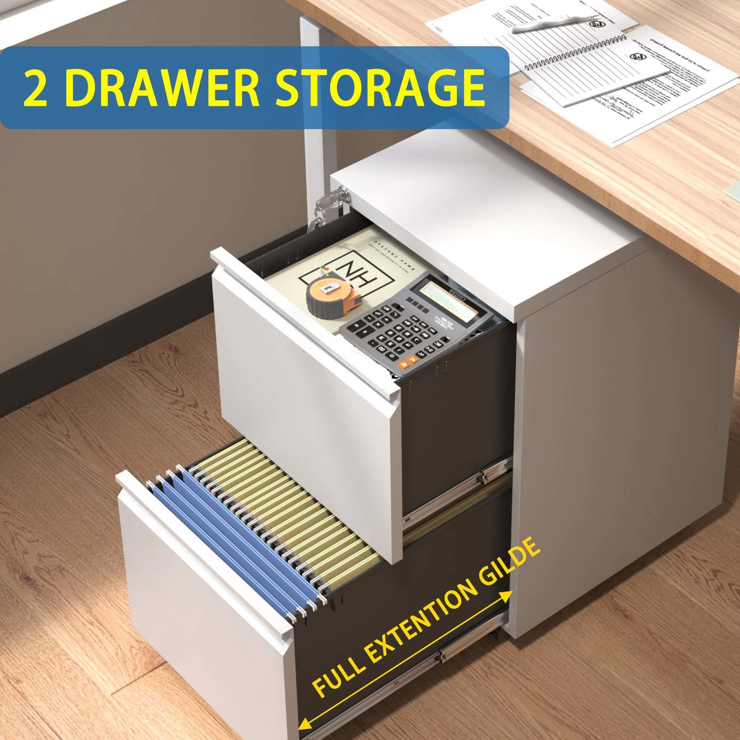 2 Drawer Metal Mobile File Cabinet, Rolling File Cabinet with Lock for Hanging Legal/Letter/A4 Size,Fully Assembled Except Wheels