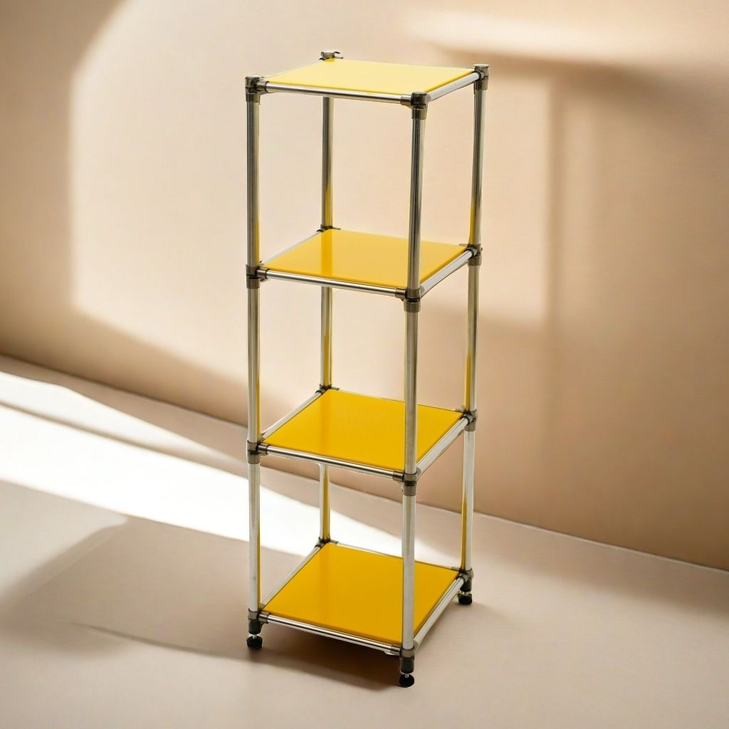 Korean Yellow 4-Tier Heavy Duty Stainless steel Storage Shelving Unit, 100lbs/shelf (49"H x 14.9"W x 13.7"D) for Indoor/Outdoor Organization , Modular Rack, Extremely Durabl