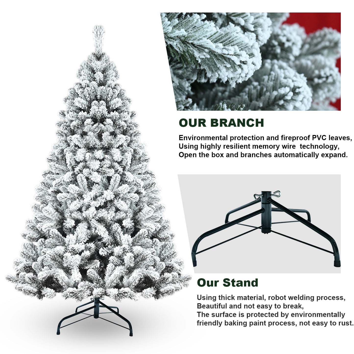 7.5ft PVC Flocking Hinged Tree Environmentally Friendly Fireproof Artificial Christmas Flocked Tree