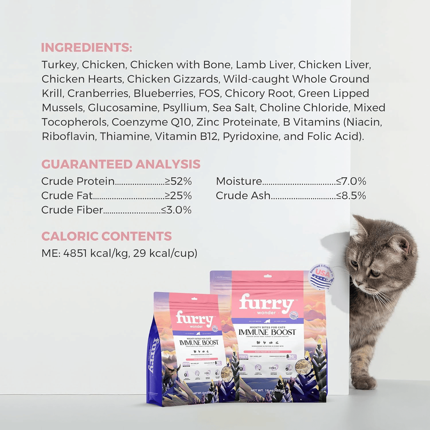 Freeze Dried Raw Cat Food Grain Free Mighty Bites for Cats 16oz High Protein Cat Food for All Breeds and Life Stages, Chicken & Pigeon