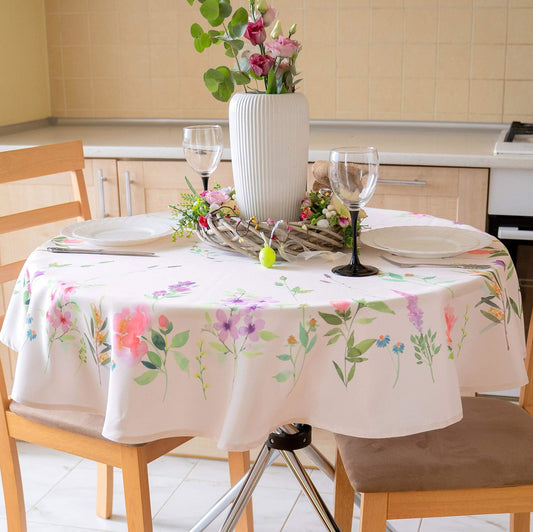 Finest Floral Coloring Round Easter Tablecloth Non Iron Stain Resistant Table Cover Diameter 60 inch