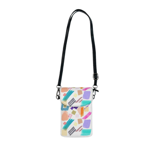 Crossbody Cell Phone Wallet Purse, Multicolor Pastel Geometric Brush Stroke Pattern