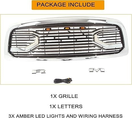 Front Grill for 2009 2010 2011 2012 Dodge Ram 1500 Chrome Grille Big Horn Style W/ Letters & Lights