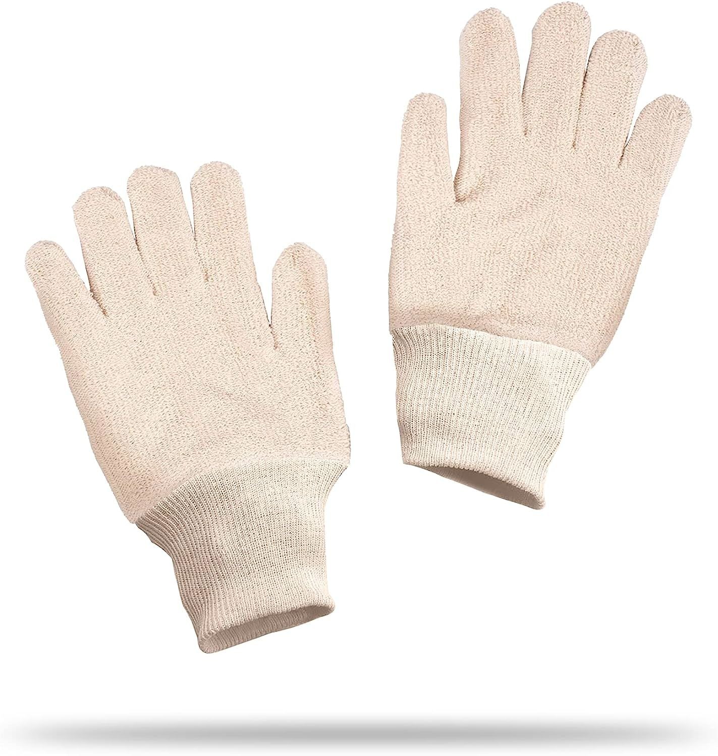 12 Pack Terry Cloth Gloves 24 OZ. Industrial Oven Gloves for Heat Care. General Purpose Gloves with Elastic Wrist. Heat Resistant Gloves for Baking; Cooking Needs. Natural Color.