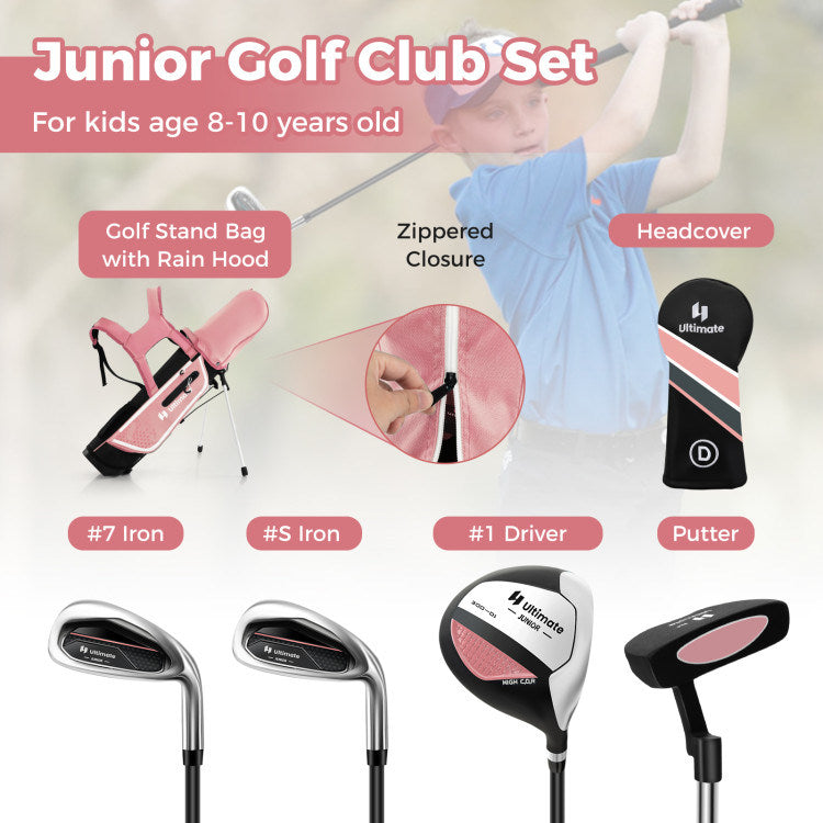 Junior Complete Golf Club Set for Kids with Rain Hood Right Hand Children Golf Age 8-10 Years Old