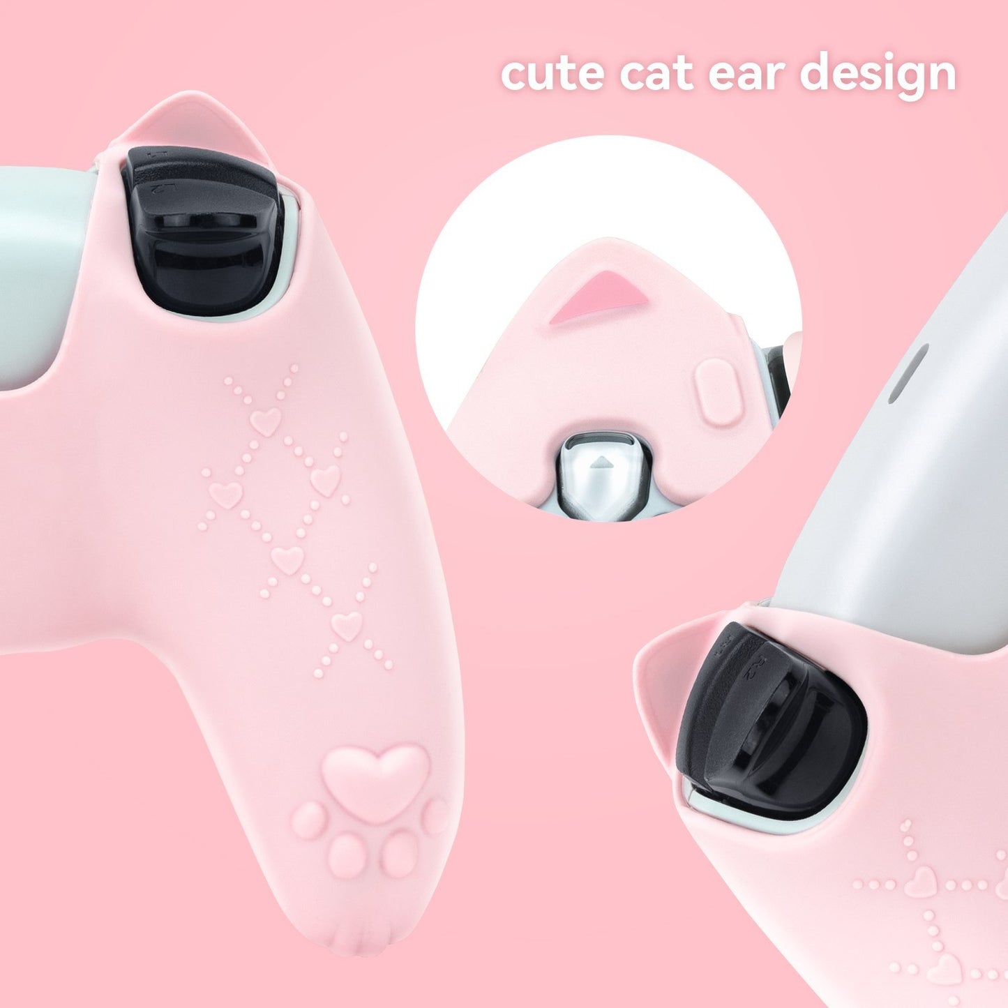 GeekShare PS5 Controller Case Set Silicone Cute Cat Thumb Grip Caps + PS5 Controller Shell Cover + Stiker For SONY Playstation 5