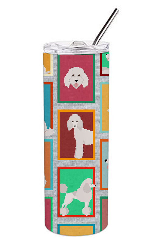 Lots of White Standard Poodle Stainless Steel Skinny Tumbler Vacuum Double Walled Reusable Insulated Tumbler Travel Cup for Coffee Cocktails Gift with Lid, 20 oz