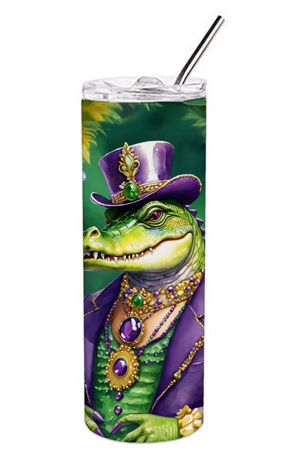 Alligator King of Mardi Gras Stainless Steel Skinny Tumbler Vacuum Double Walled Reusable Insulated Tumbler Travel Cup for Coffee Cocktails Gift with Lid, 20 oz