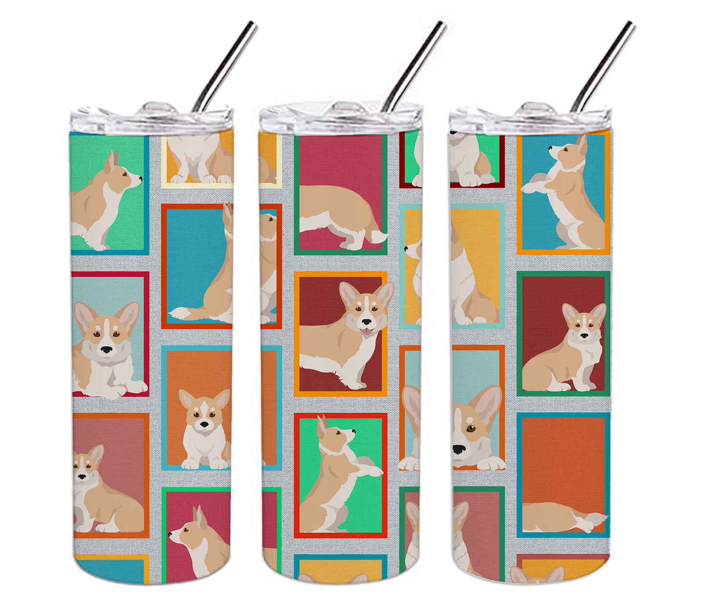 Lots of Fawn Cardigan Corgi Stainless Steel Skinny Tumbler Vacuum Double Walled Reusable Insulated Tumbler Travel Cup for Coffee Cocktails Gift with Lid, 20 oz