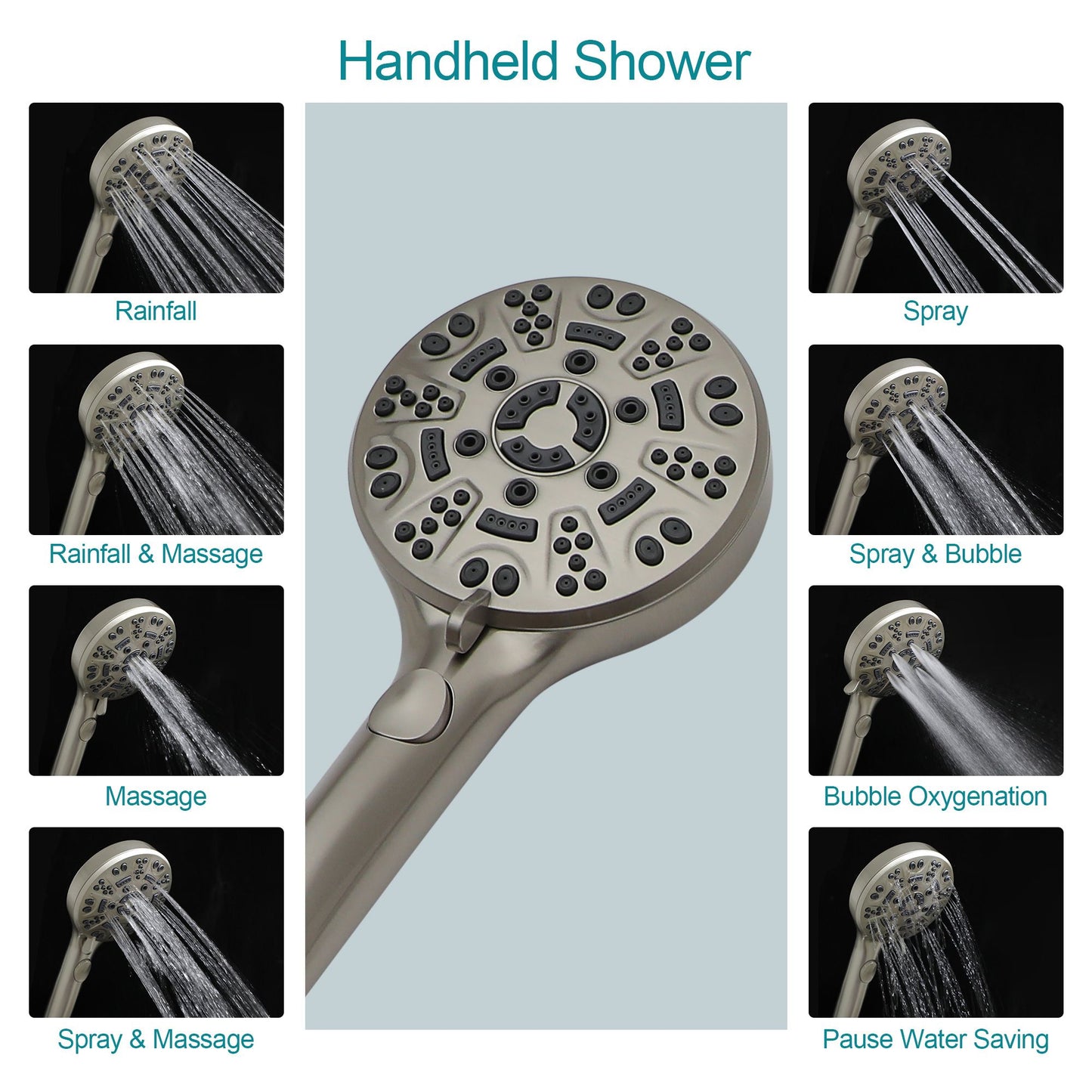 4.7in. Wall Mount Dual Multi Function ABS Round Rainfall Shower Head And Handheld Spray Set With Shower Slide Bar