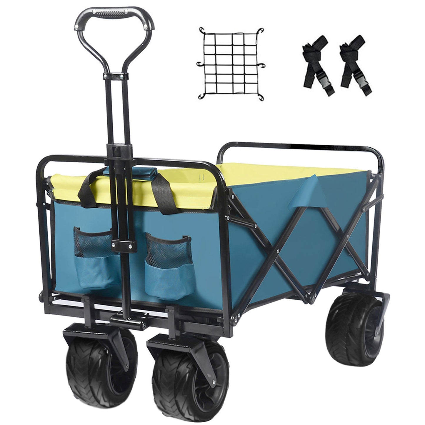 Collapsible Heavy Duty Beach Wagon Cart Outdoor Folding Utility Camping Garden Beach Cart with Universal Wheels Adjustable Handle Shopping