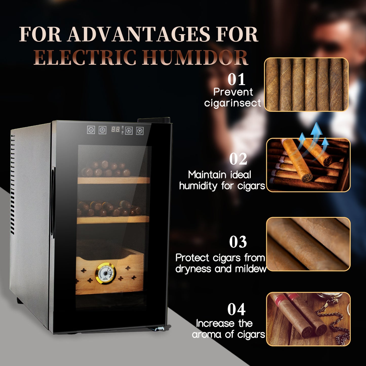 25L Cigar Humidors with Cooling and Heating Function , 150Counts Capacity Cigar Humidor Humidifiers with Constant Temperature Controller, Father's Day Gift for Men