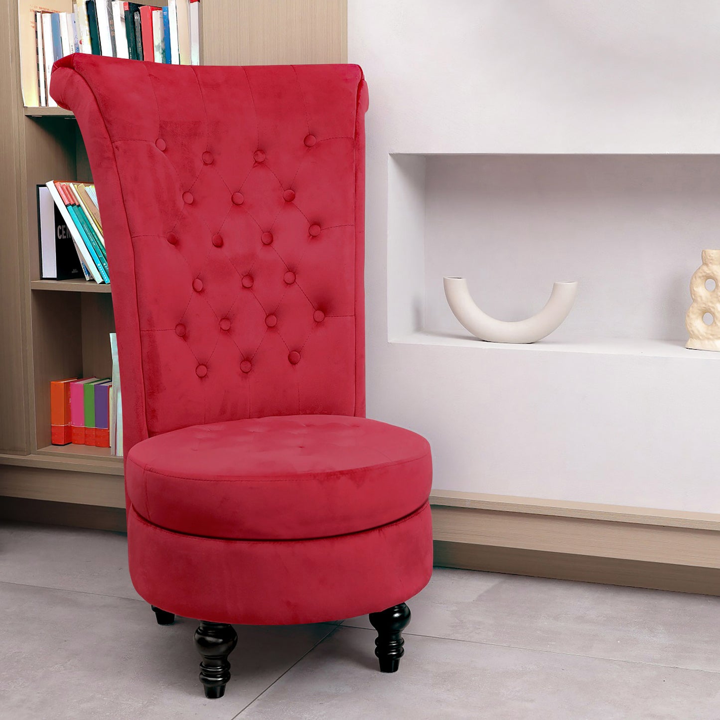 Royal Velvet High Back Armless Chair;  Retro Elegant Luxury Throne Chair;  Upholstered Tufted Accent Seat w/Storage for Dressing Room;  Living Room;  Bedroom