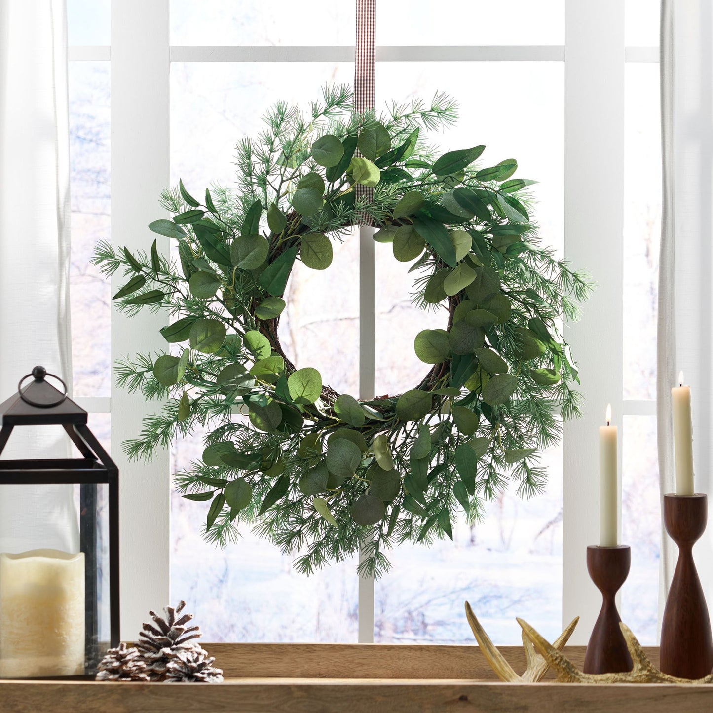 25.5 inch Eucalyptus Leaves Wreath for Front Door, Large Artificial Wreaths for All Seasons, Spring, Summer, Fall, Winter, Farmhouse Outside Holiday Decor for Home