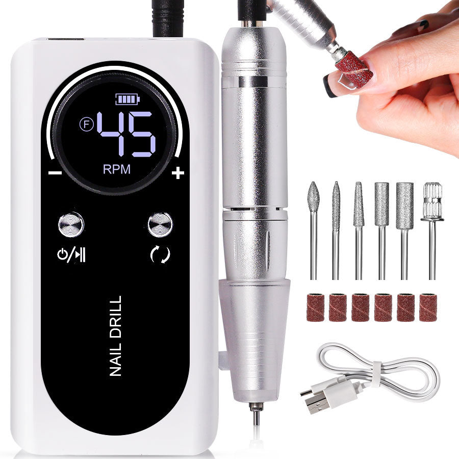 Portable Nail Drill Machine Professional 45000RPM, Rechargeable Electric Nail Drill Machine for Acrylic Nail Gel Polish Removal, Suitable for Nail Salon Home Cordless Nail Drill Machine Kit