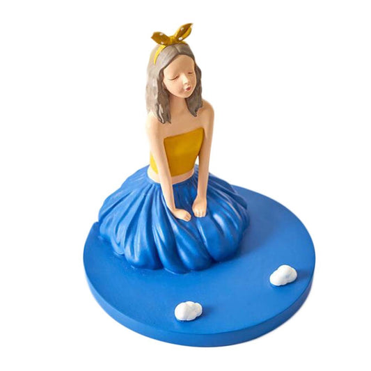 Blue Cute Girl Mobile Phone Stand Desktop Stand Decorative Ornament Resin Cell Phone Support Holder