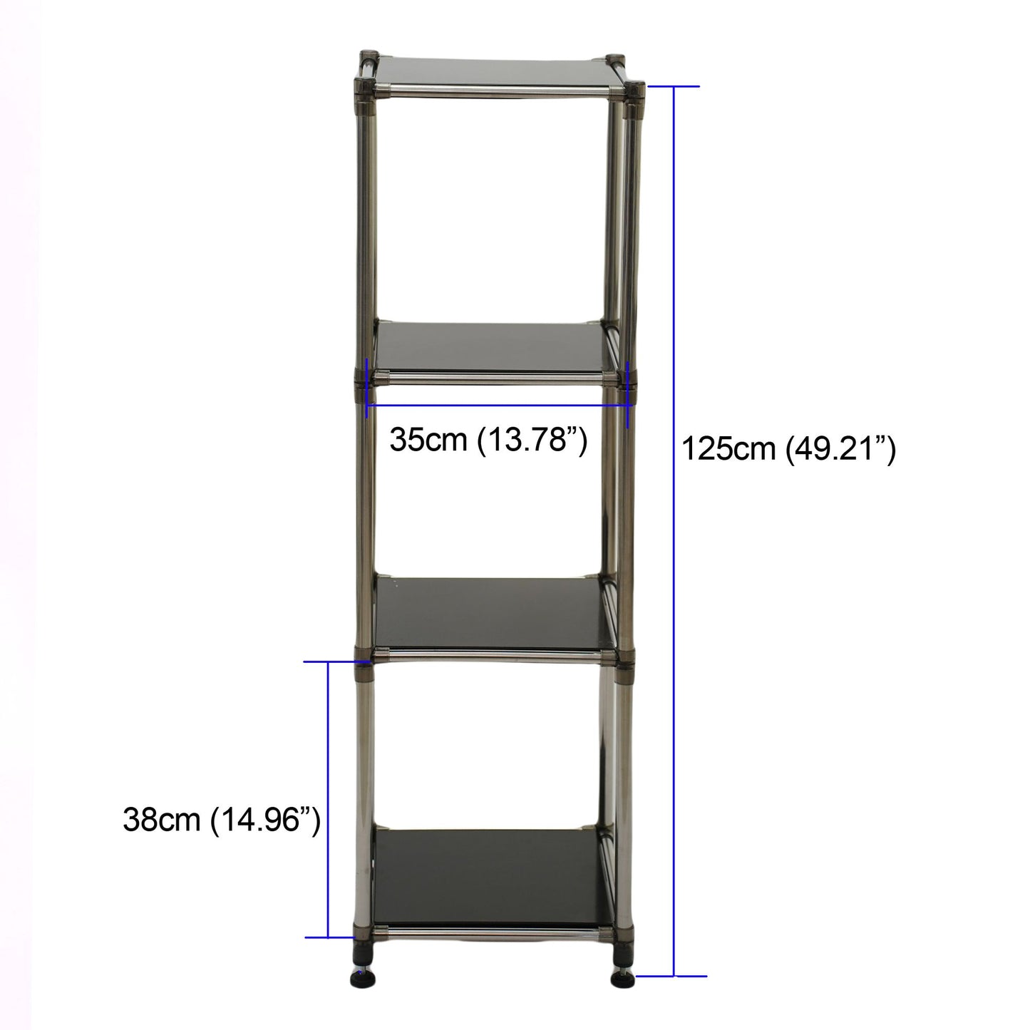 Korean Black 4-Tier Heavy Duty Stainless steel Storage Shelving Unit, 100lbs/shelf (49"H x 14.9"W x 13.7"D) for Indoor/Outdoor Organization , Modular Rack, Extremely Durabl