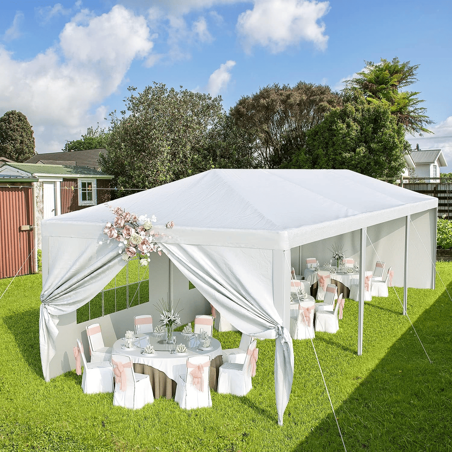 10'x30' Outdoor Party Tent, Heavy Duty Canopy Event Wedding Tent for Parties Backyard Patio, White