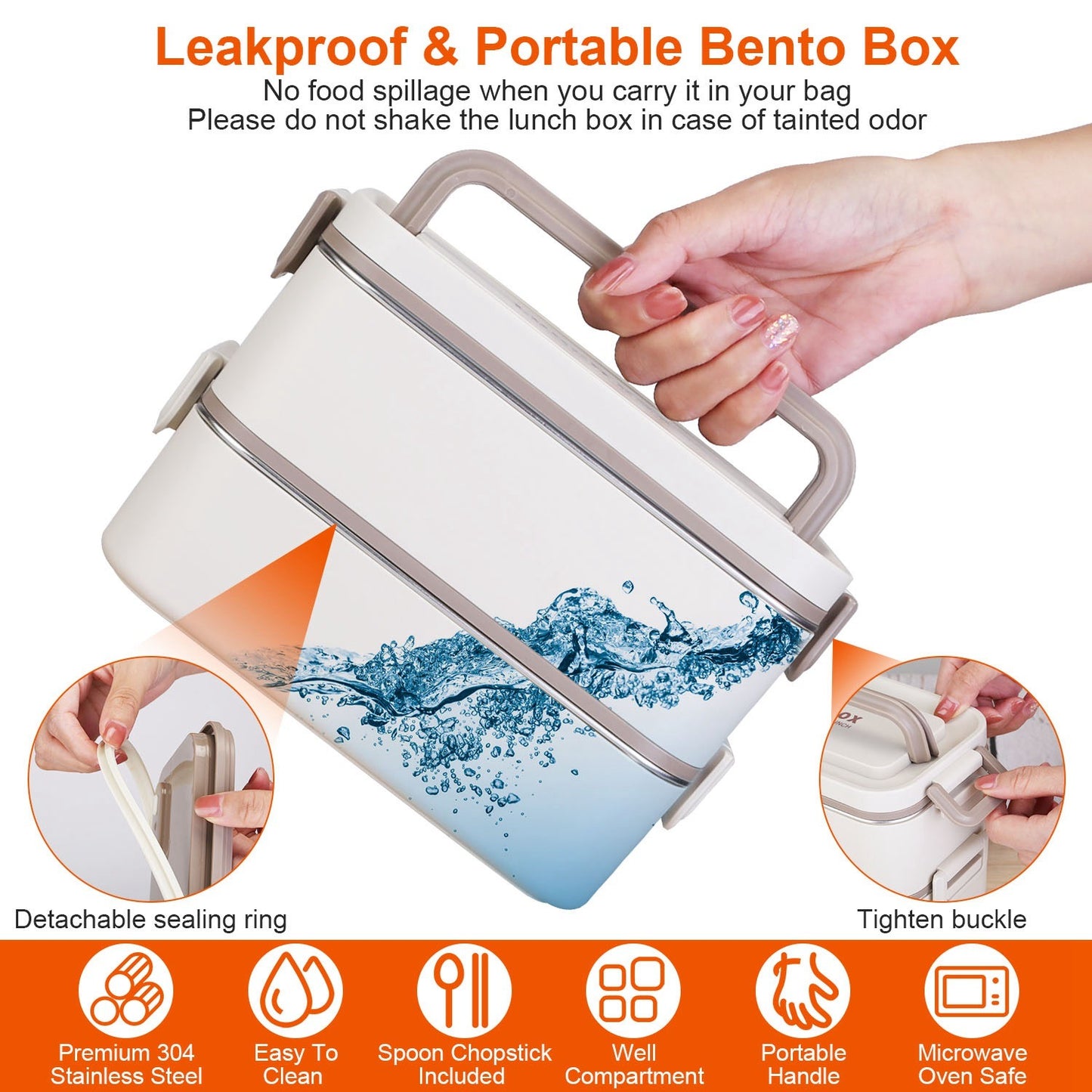 Bento Lunch Box 3 Stackable Food Container Leakproof Dishwasher Microwave Oven Safe Bento Box with Chopsticks Spoon for Adult Kids Work Picnic