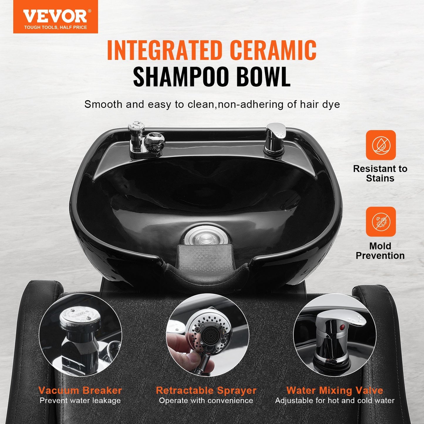 VEVOR Shampoo Backwash Chair, 661.4LBS Loading Salon & Spa Hair Washing Station, Backwash Barber Shampoo Bowl and Chair, Beauty Spa Massage Hairdressing Equipment with Wide Footrest and Ceramic Bowl