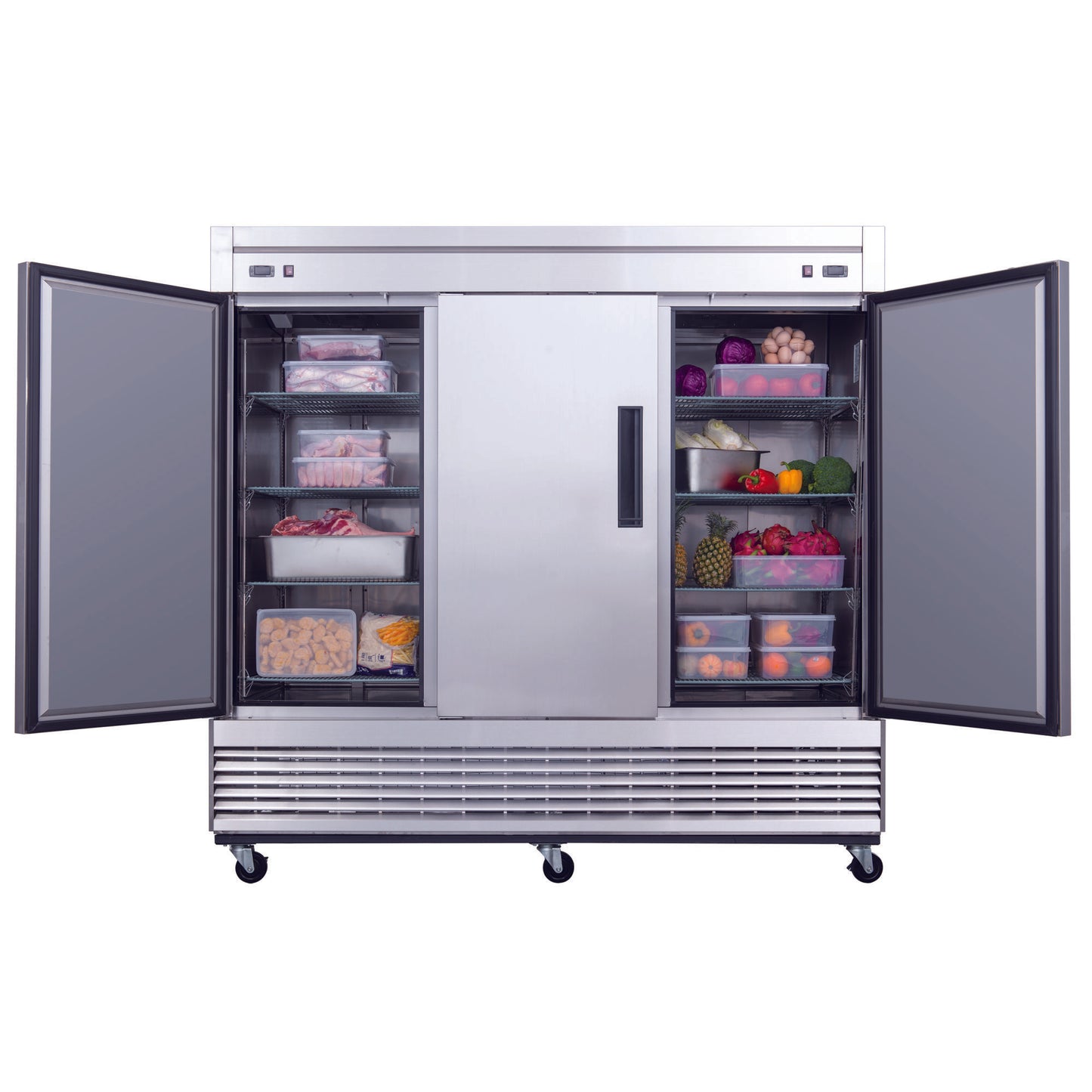 Dukers Commercial Triple Door Bottom Mounted Upright Reach-in Freezer in Stainless Steel 64.8cu.ft.