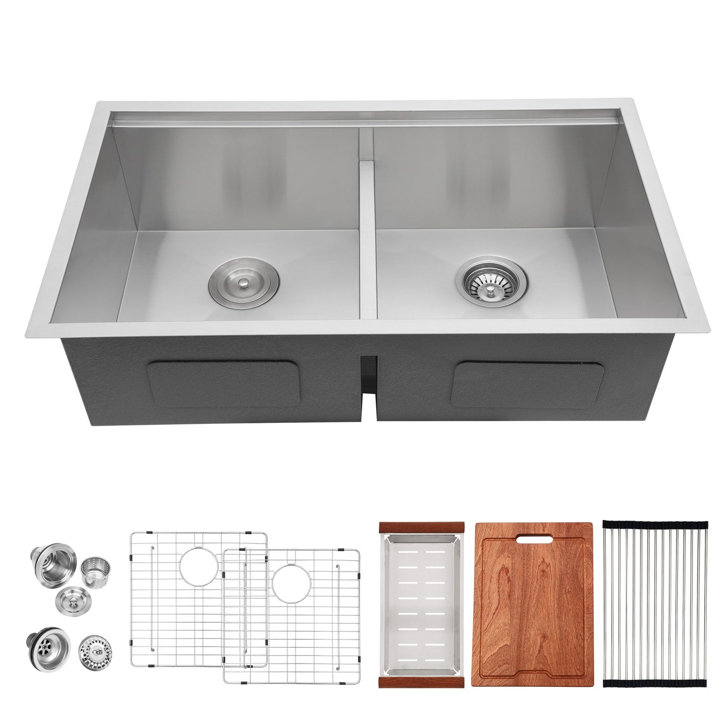 Lordear 33 Inch Undermount Workstation Sink Double Bowl 16 Gauge Stainless Steel Low Divide Kitchen Sink