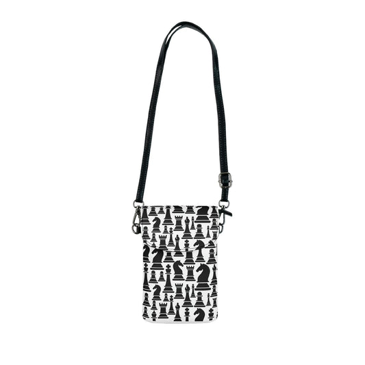 Crossbody Cell Phone Purse, Black And White Chess Print