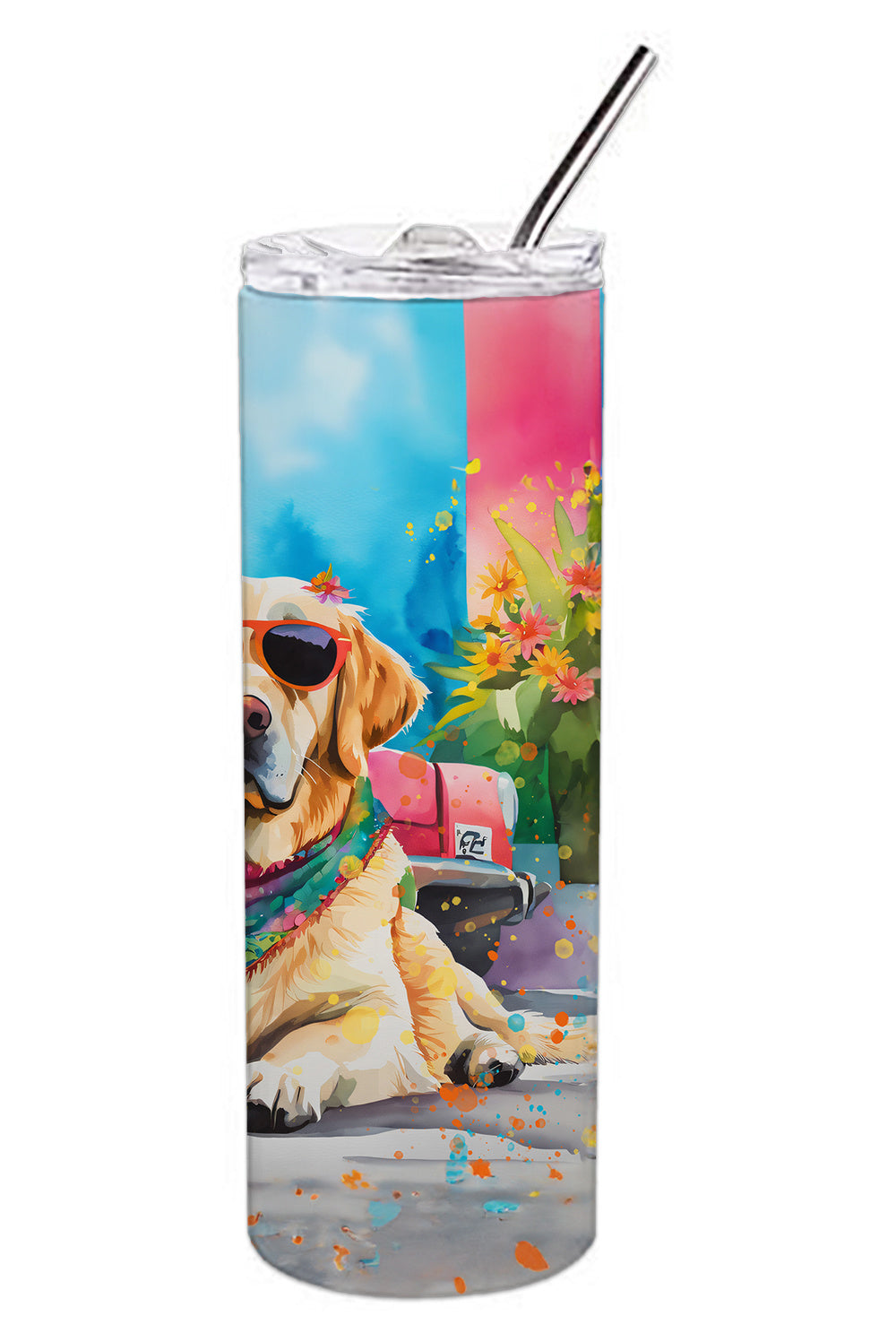 Yellow Labrador Hippie Dawg Stainless Steel Skinny Tumbler Vacuum Double Walled Reusable Insulated Tumbler Travel Cup for Coffee Cocktails Gift with Lid, 20 oz