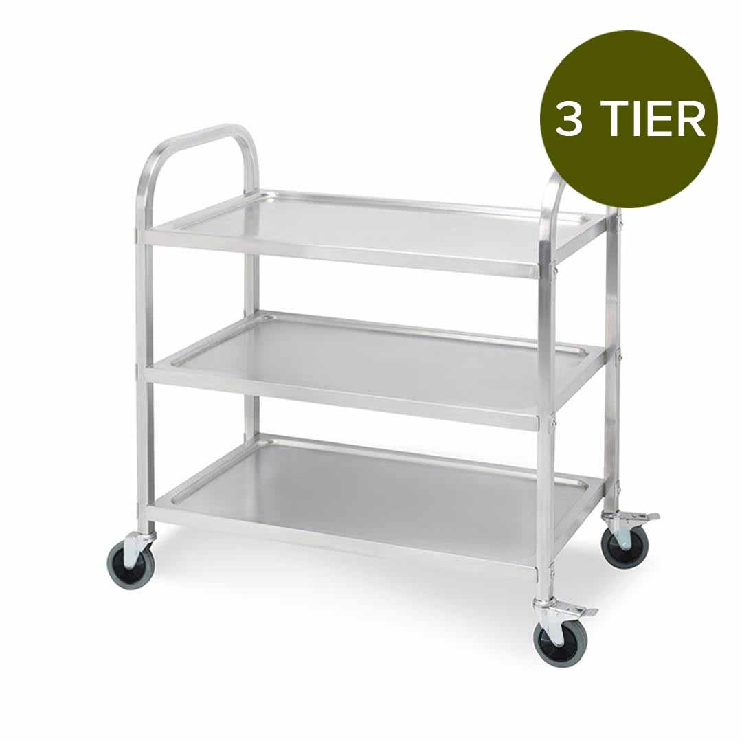 SOGA 3 Tier 95x50x95cm Stainless Steel Kitchen Dinning Food Cart Trolley Utility Size Large