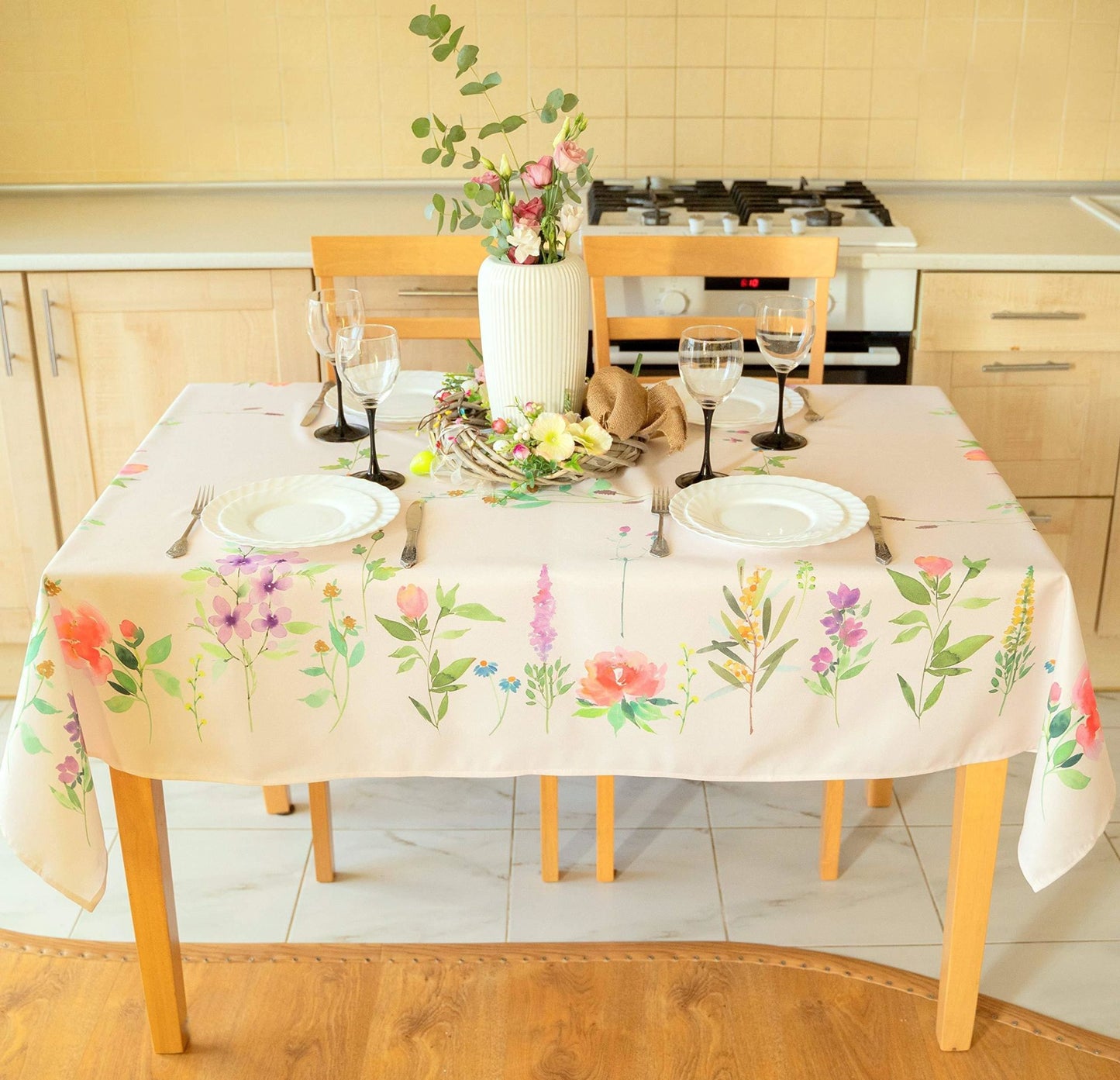 Finest Floral Coloring Rectangle Easter Tablecloth Non Iron Stain Resistant Table Cover 60x104 inch