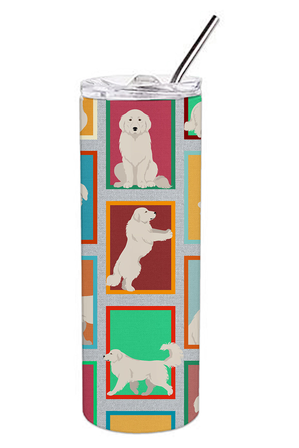 Lots of Great Pyrenees Stainless Steel Skinny Tumbler Vacuum Double Walled Reusable Insulated Tumbler Travel Cup for Coffee Cocktails Gift with Lid, 20 oz